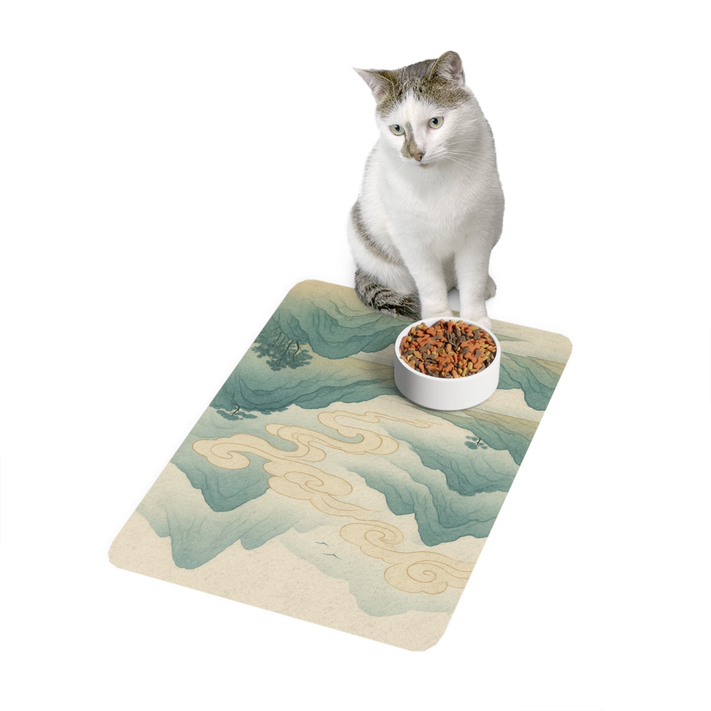 Scenic Pet Food Mat - Decorative Dog Bowl Mat, Pet Feeding Station, Animal Kitchen Decor, Cat Food Tray, Indoor Pet Accessory