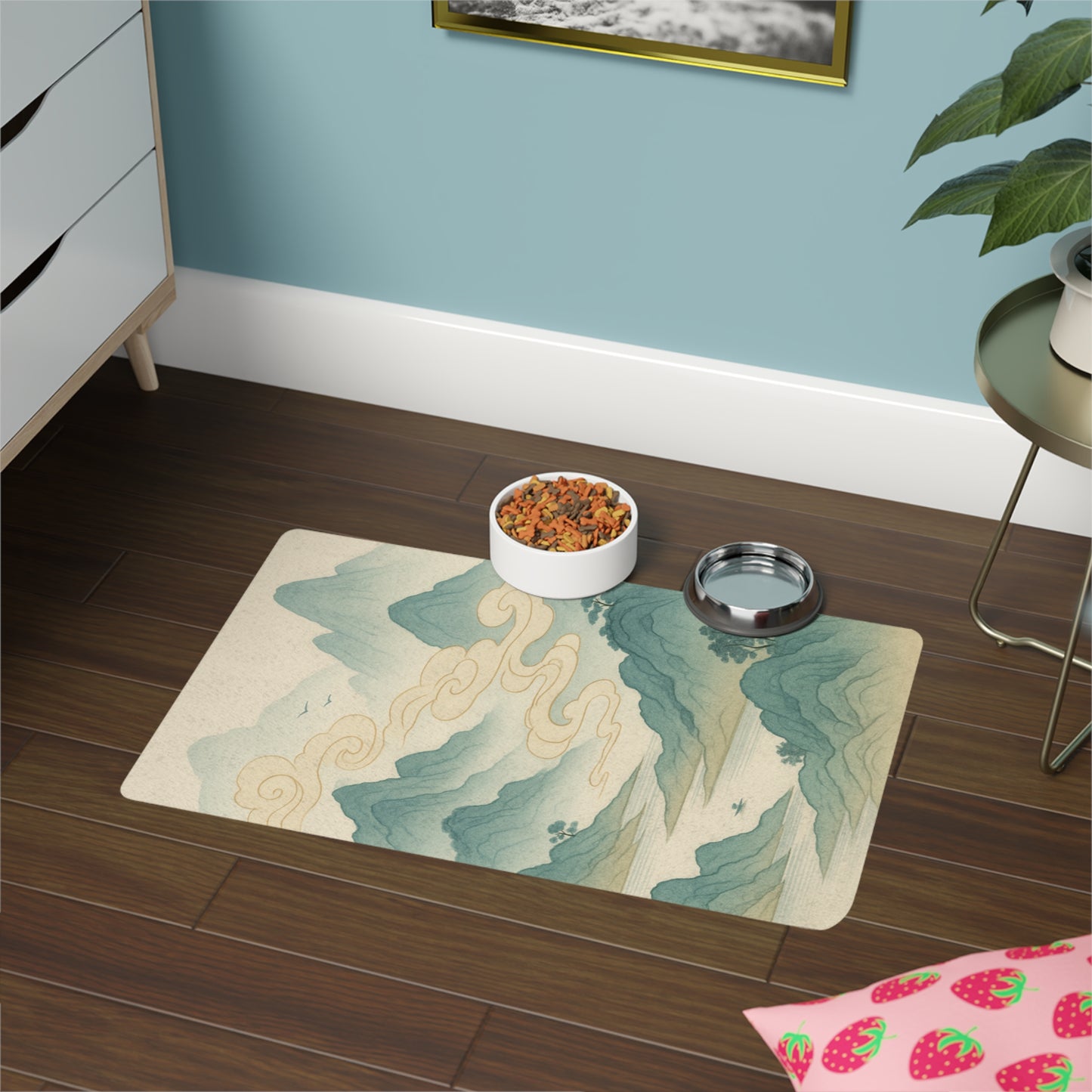 Scenic Pet Food Mat - Decorative Dog Bowl Mat, Pet Feeding Station, Animal Kitchen Decor, Cat Food Tray, Indoor Pet Accessory